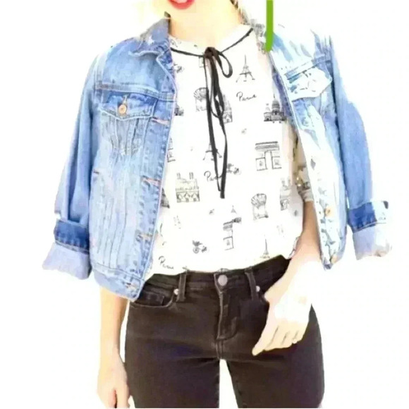 Talbots Paris Print Tie Front Blouse Ivory and Black Small Petite - Picture 2 of 9